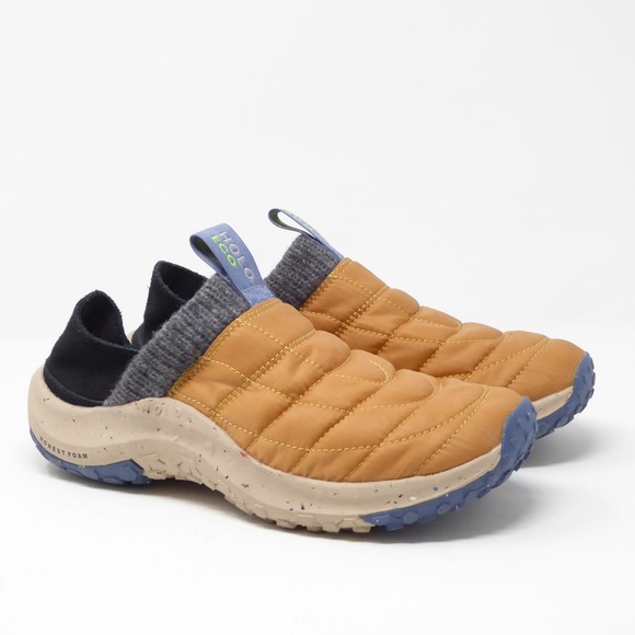 HOLO Eco Footwear Womens Credimus Quilted Mules Slippers Size 7 Tan Blue - Picture 1 of 9